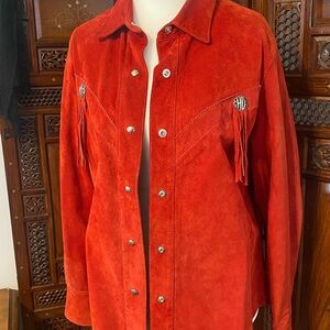 Harley Davidson Red Suede Fringe Jacket -Size Small